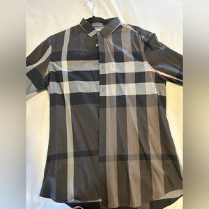 Burberry Black and Gray Plaid Button-Up Shirt